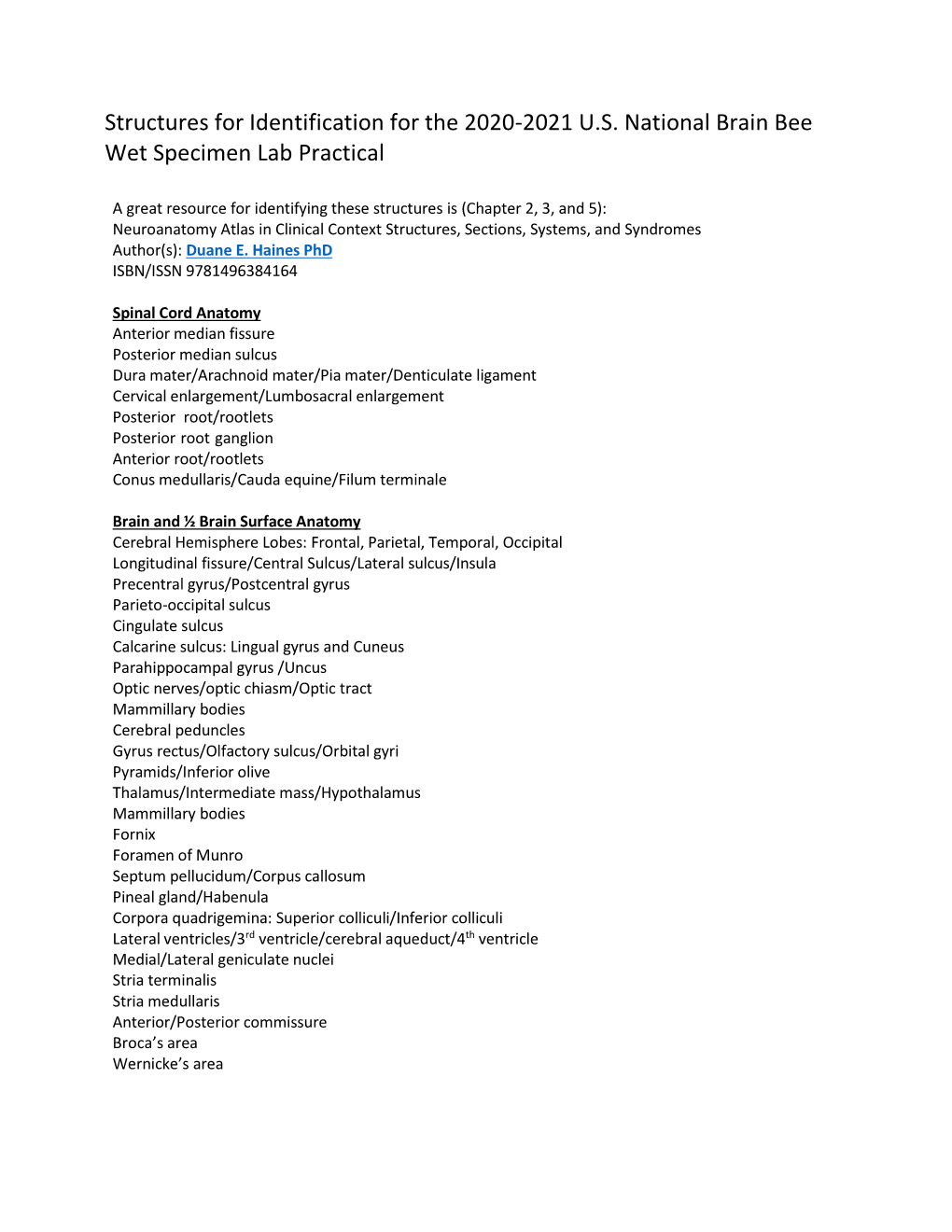 2020-2021Brain Bee Wet Lab Structures