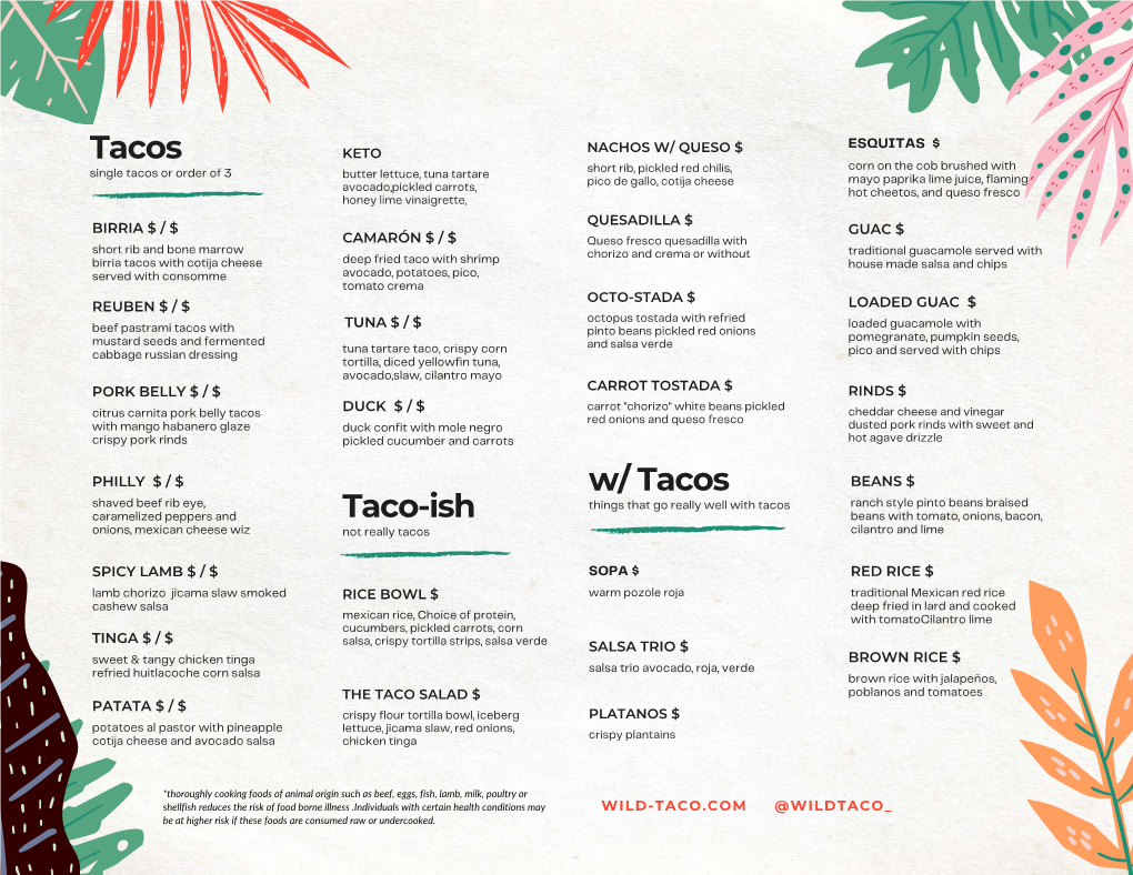 Wild Taco Menu