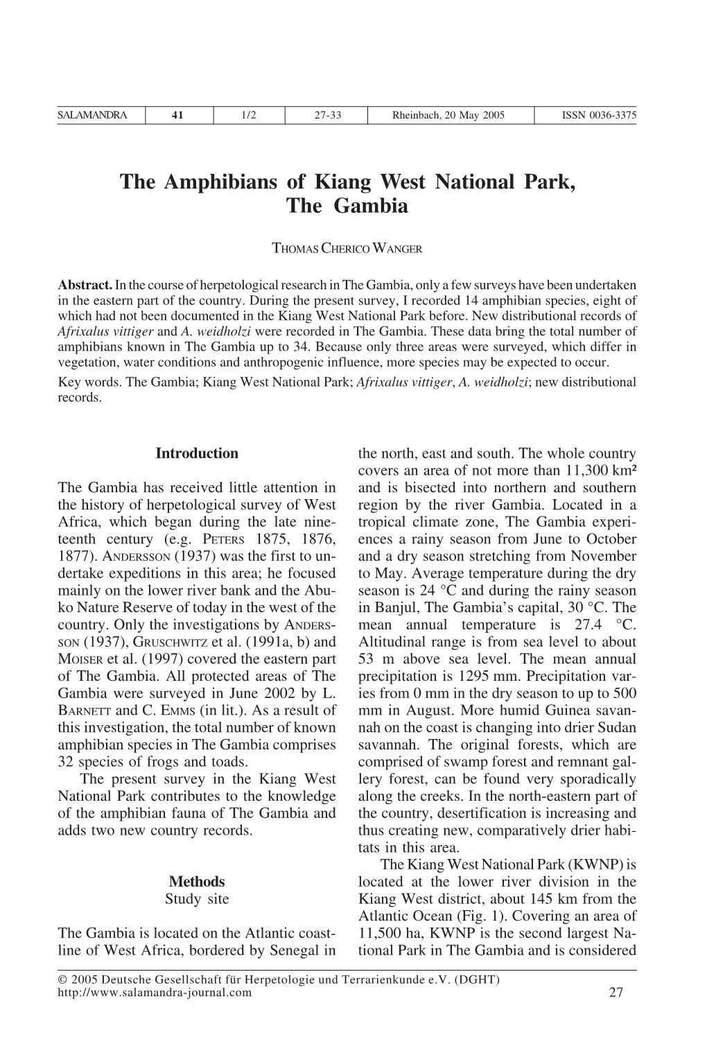 The Amphibians of Kiang West National Park, the Gambia