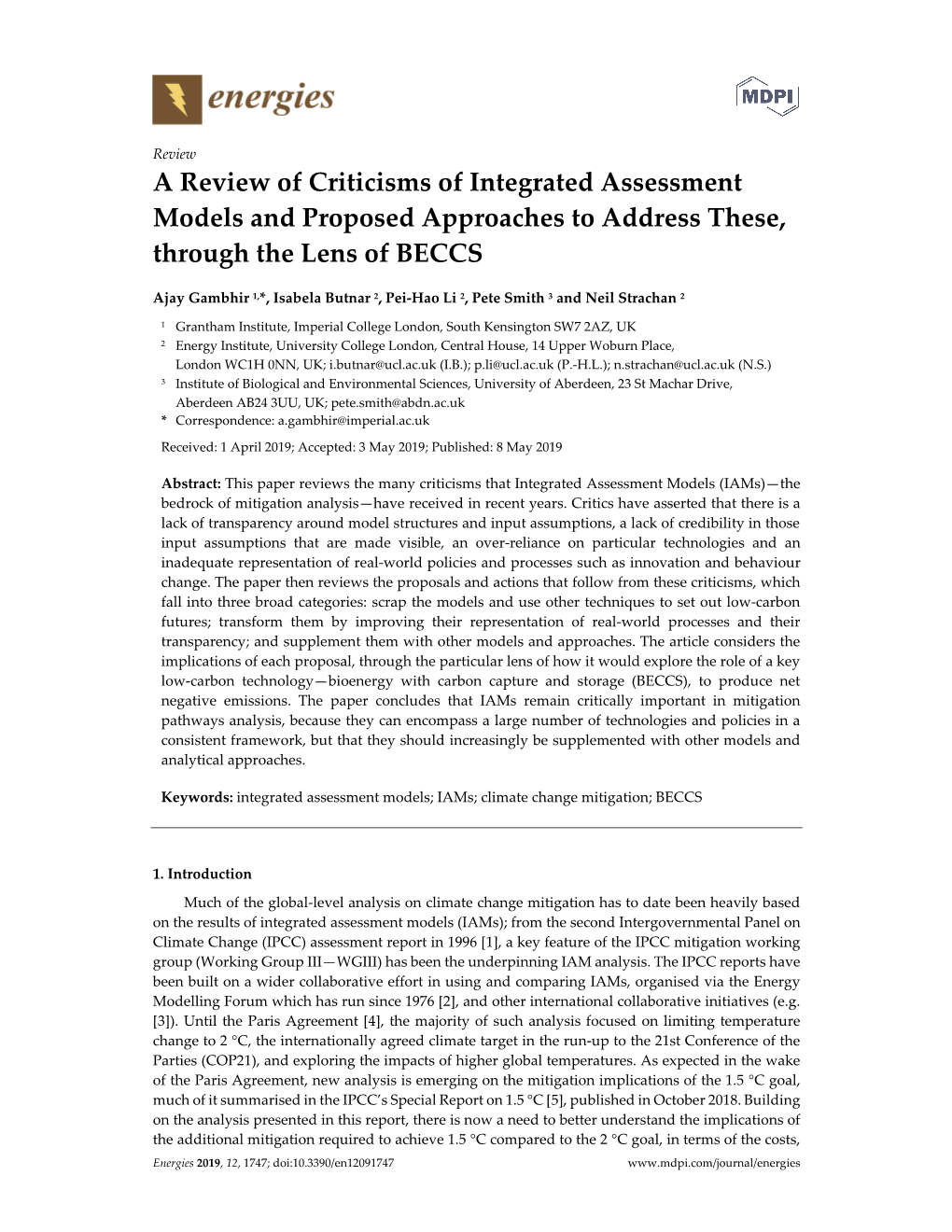 A Review of Criticisms of Integrated Assessment Models and Proposed Approaches to Address These, Through the Lens of BECCS