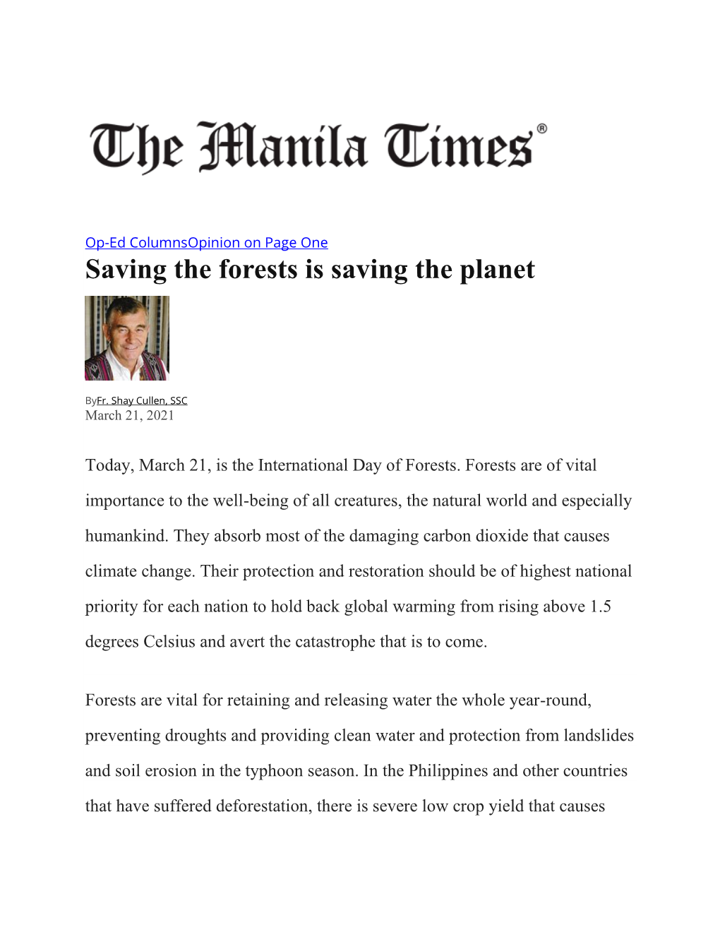 210321 MTIMES Cullen Saving the Forests Is Saving the Planet.Pdf