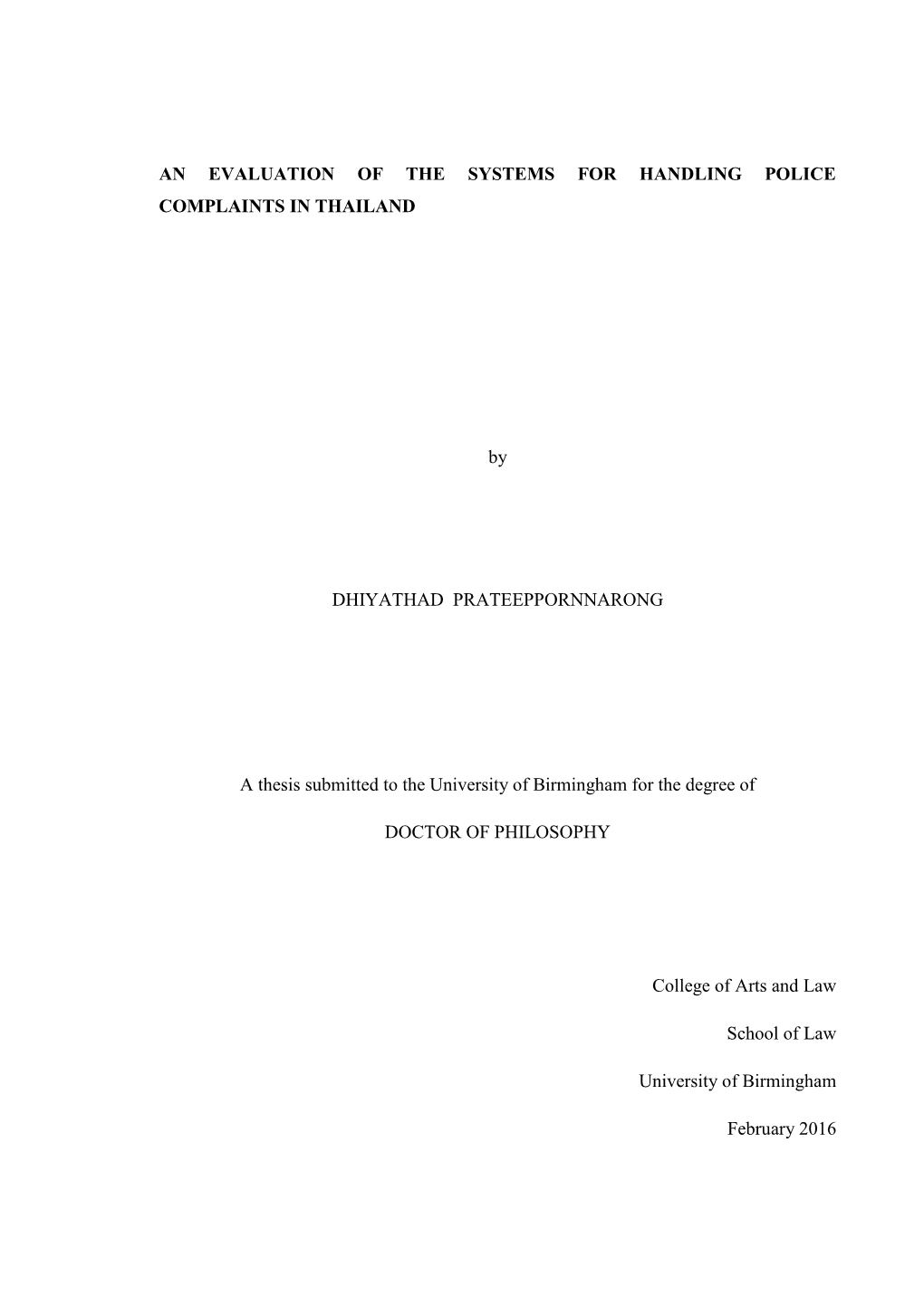 An Evaluation of the Systems for Handling Police Complaints in Thailand