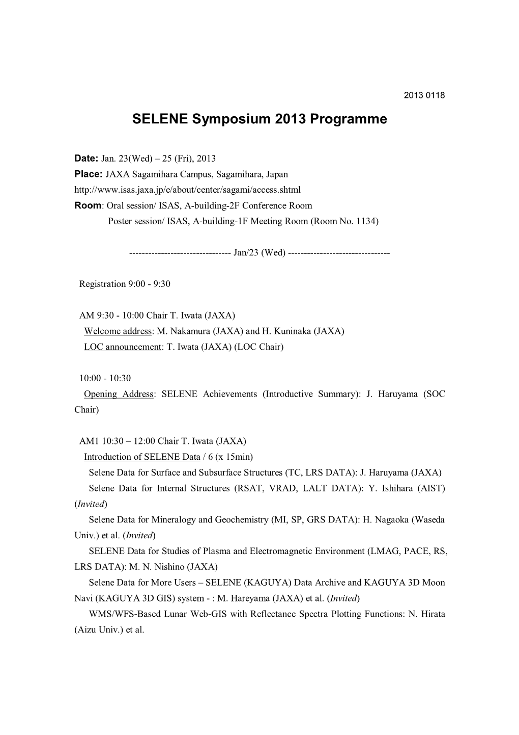 SELENE Symposium 2013 Programme