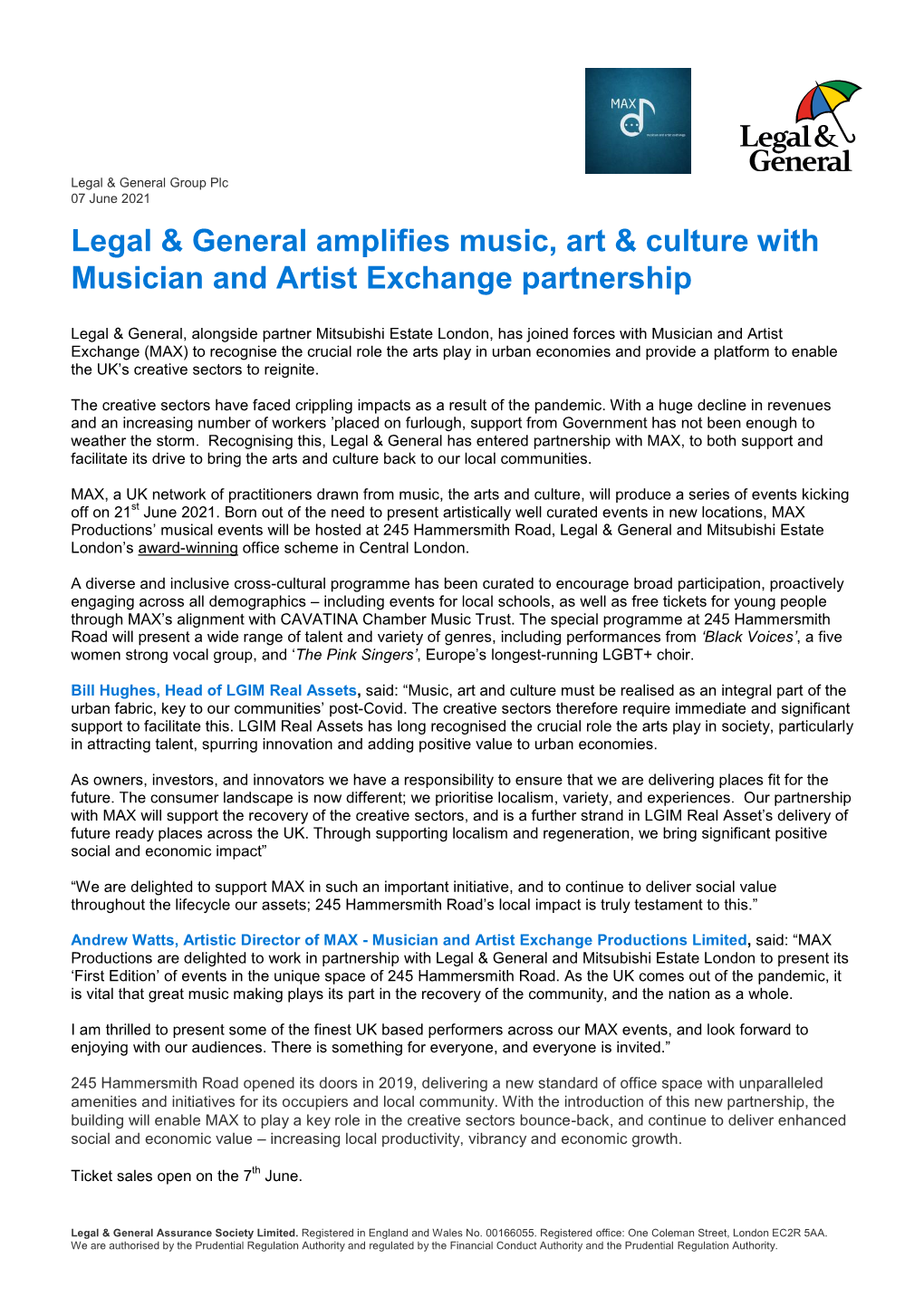 Legal & General Amplifies Music, Art & Culture with Musician and Artist