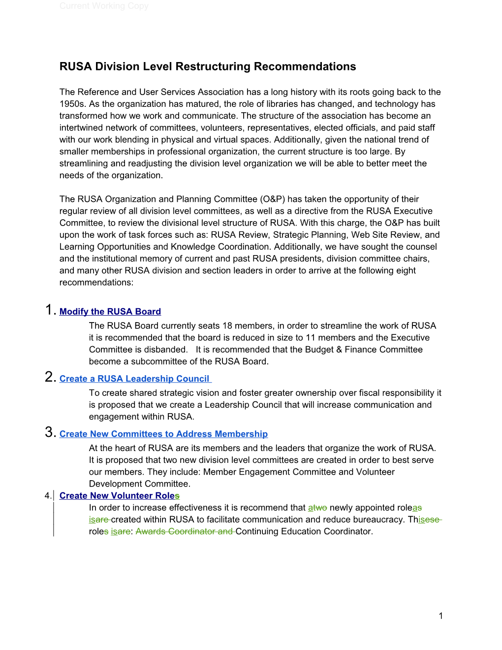 RUSA Division Level Restructuring Recommendations