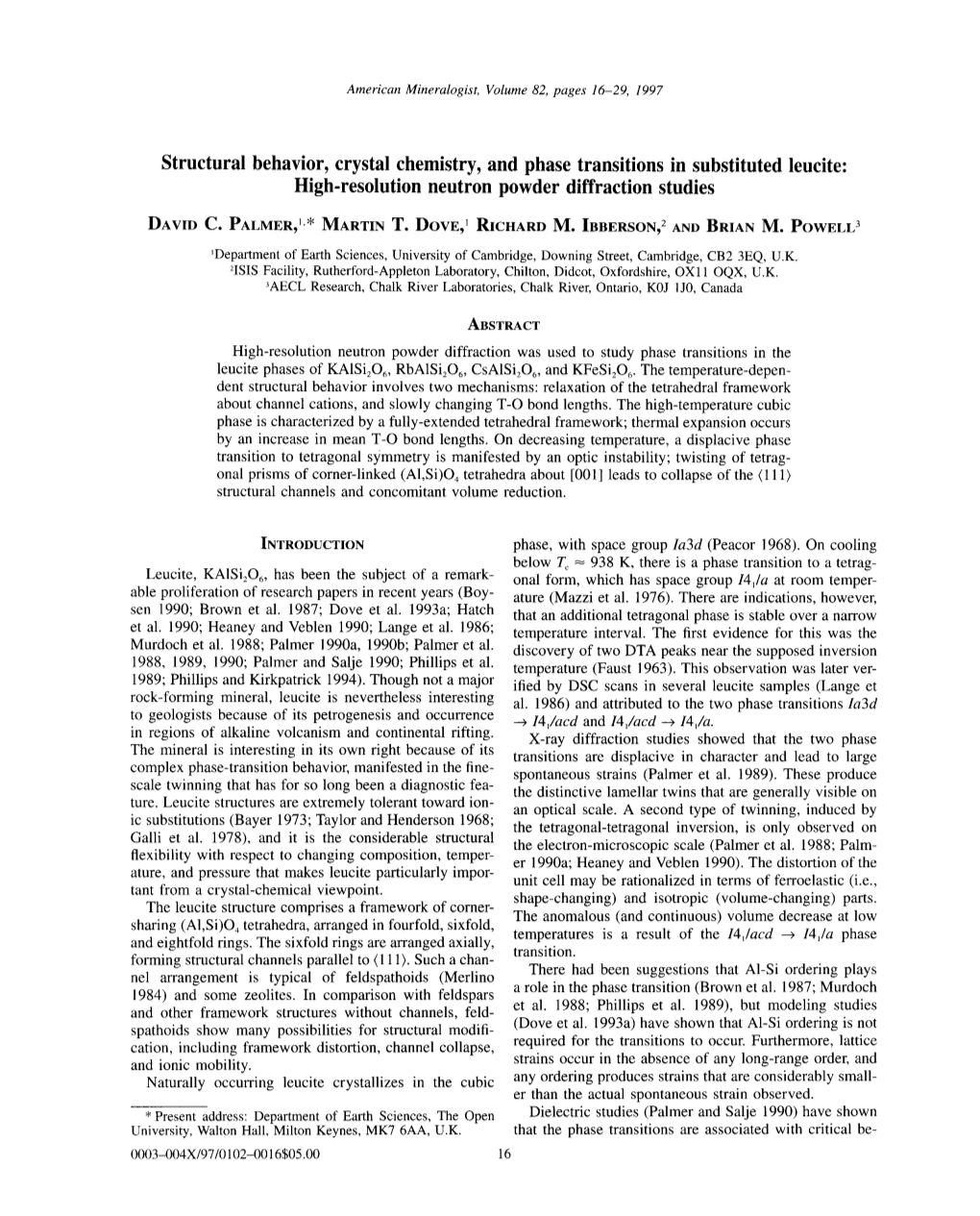 Structural Behavior, Crystal Chemistry, and Phase Transitions in Substituted Leucite: High-Resolution Neutron Powder Diffraction Studies