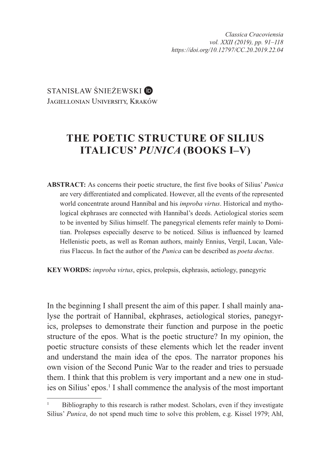 The Poetic Structure of Silius Italicus' Punica (Books I–V)