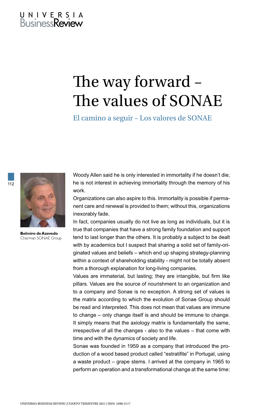 The Values of SONAE El Camino a Seguir – Los Valores De SONAE