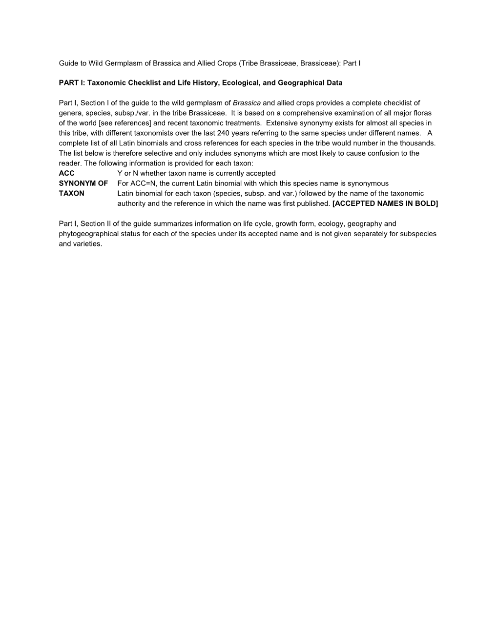 Taxonomic Checklist and Life History, Ecological, and Geographical Data