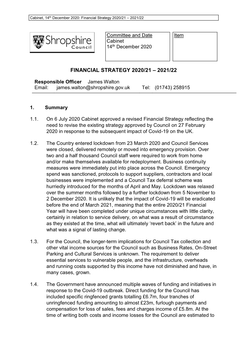 Financial Strategy 2021/22 to 2025/26