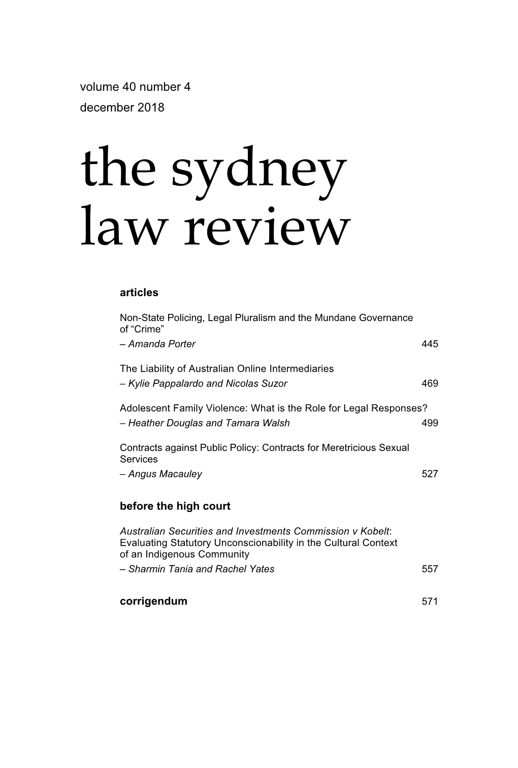 The Sydney Law Review Vol40 Num4