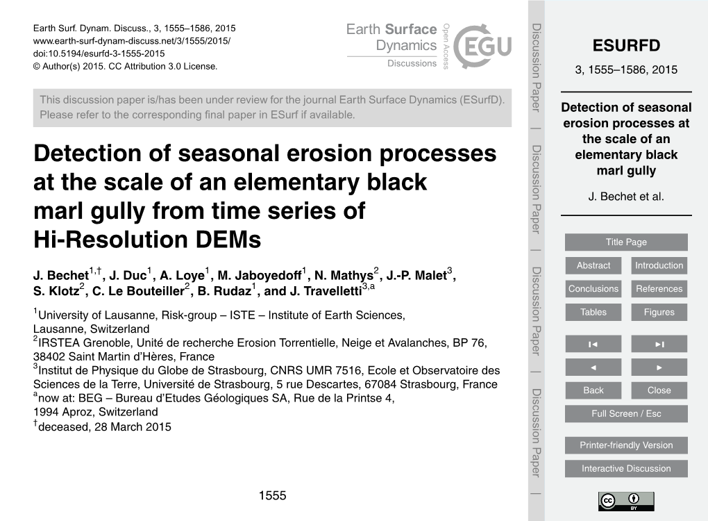 Detection of Seasonal Erosion Processes at the Scale of an Elementary Black Marl Gully
