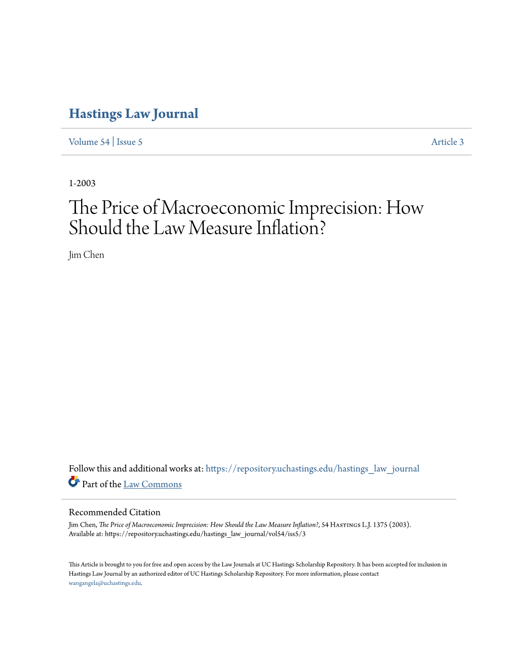 The Price of Macroeconomic Imprecision: How Should the Law Measure Inflation?, 54 Hastings L.J