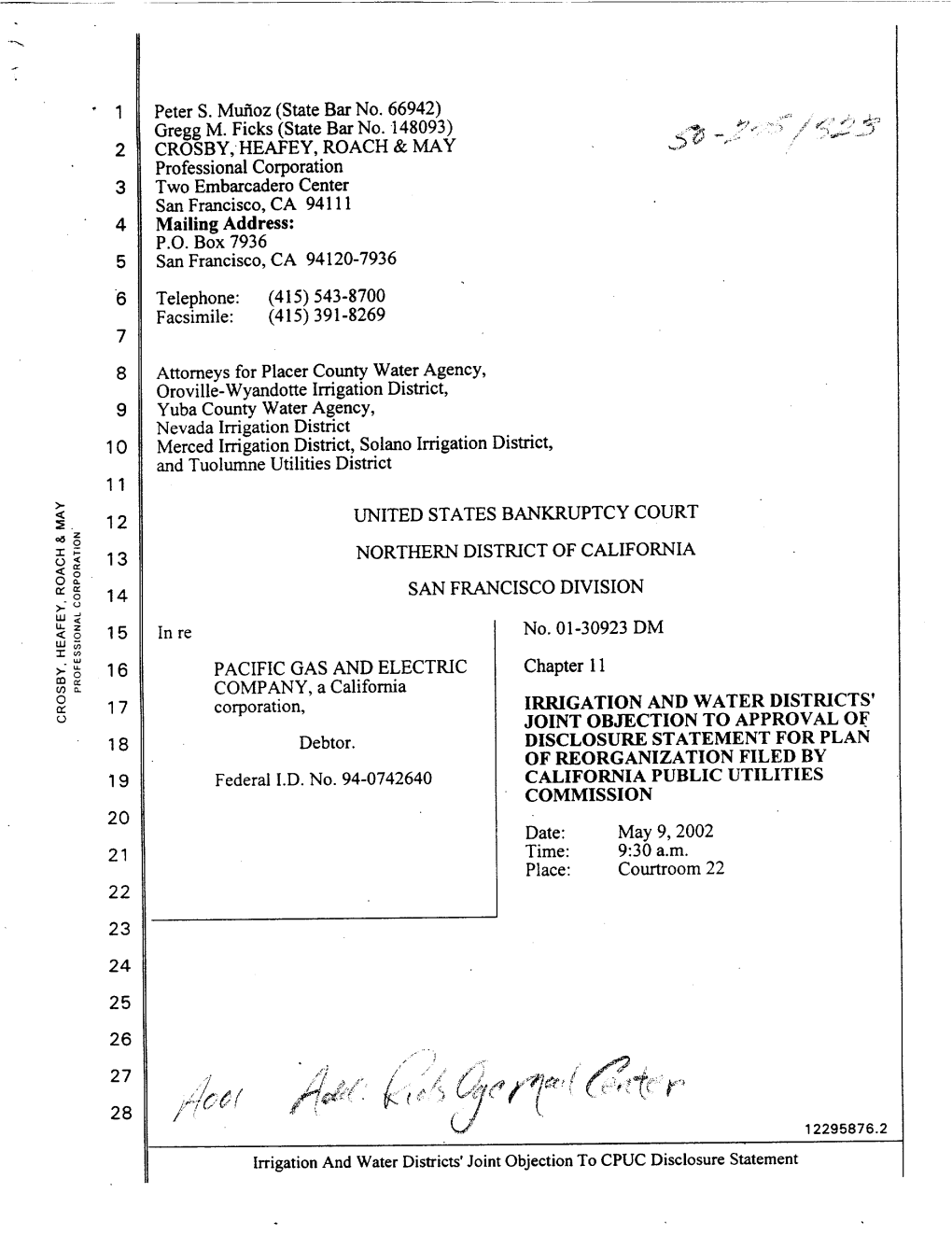 Irrigation and Water Districts' Joint Objection to Approval of Disclosure