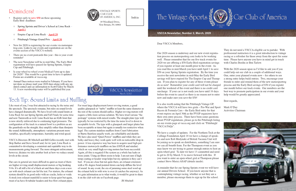 VSCCA Newsletter 2020 March