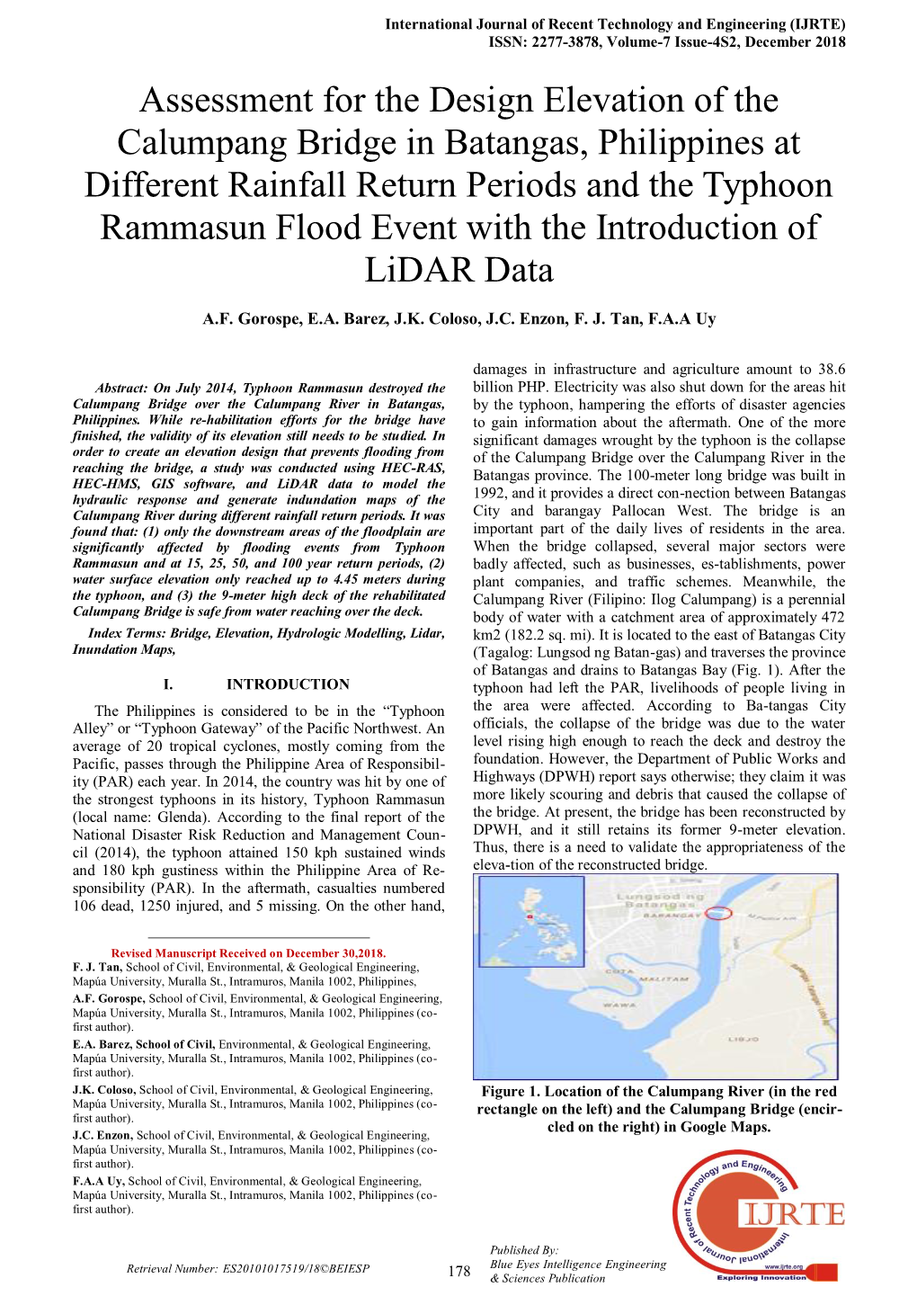 Assessment for the Design Elevation of the Calumpang Bridge In