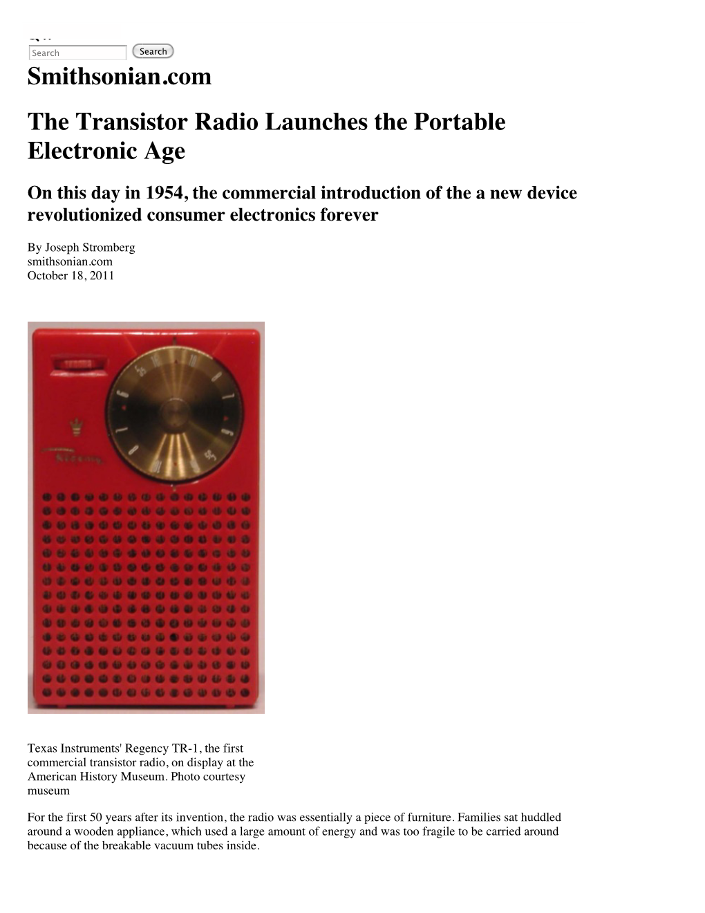 The Transistor Radio Launches the Portable Electronic Age | at the Smithsonian | Smithsonian