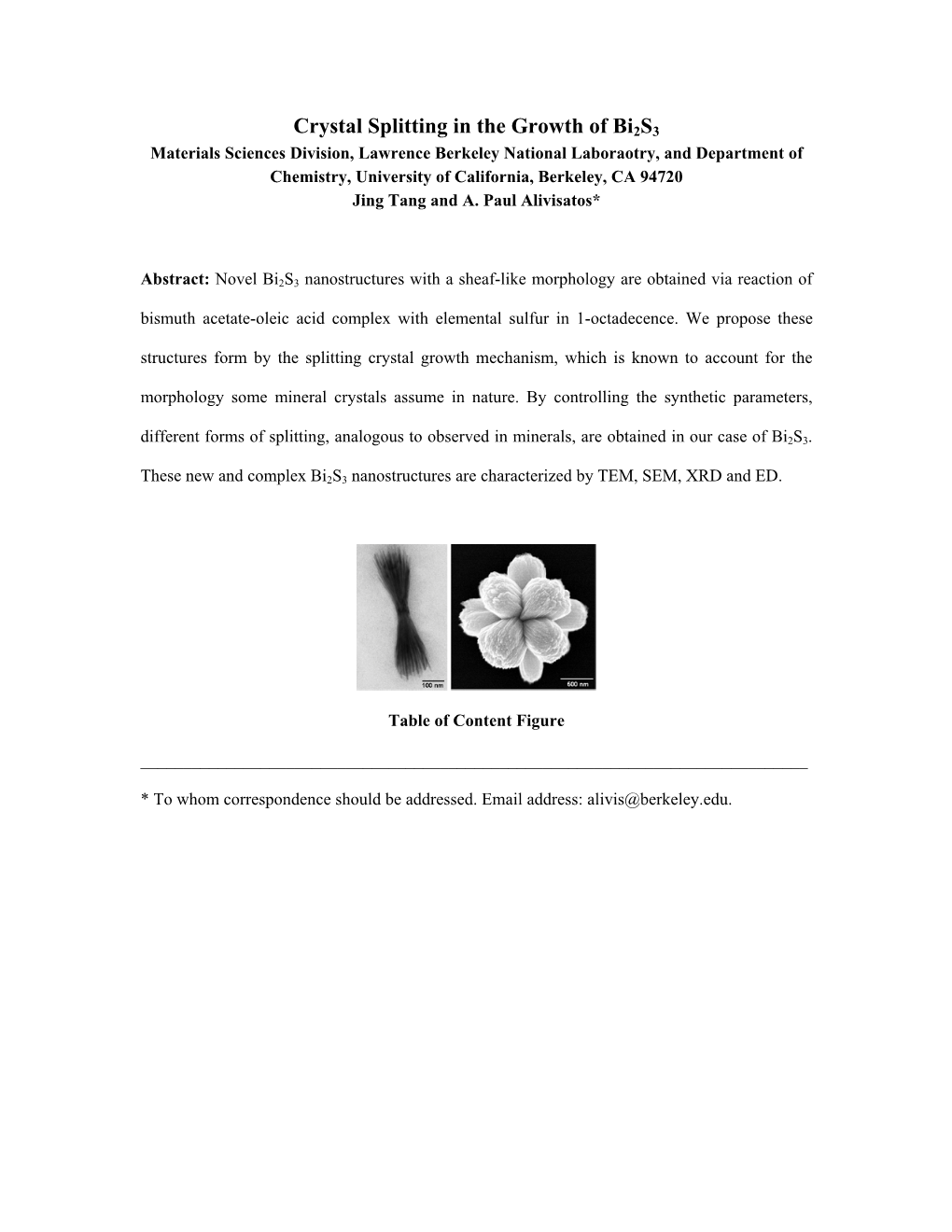 Crystal Splitting in the Growth of Bi2s3