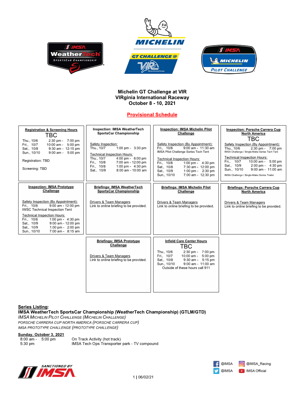 2021 IMSA Provisional Schedule and SR VIR 060221 V1