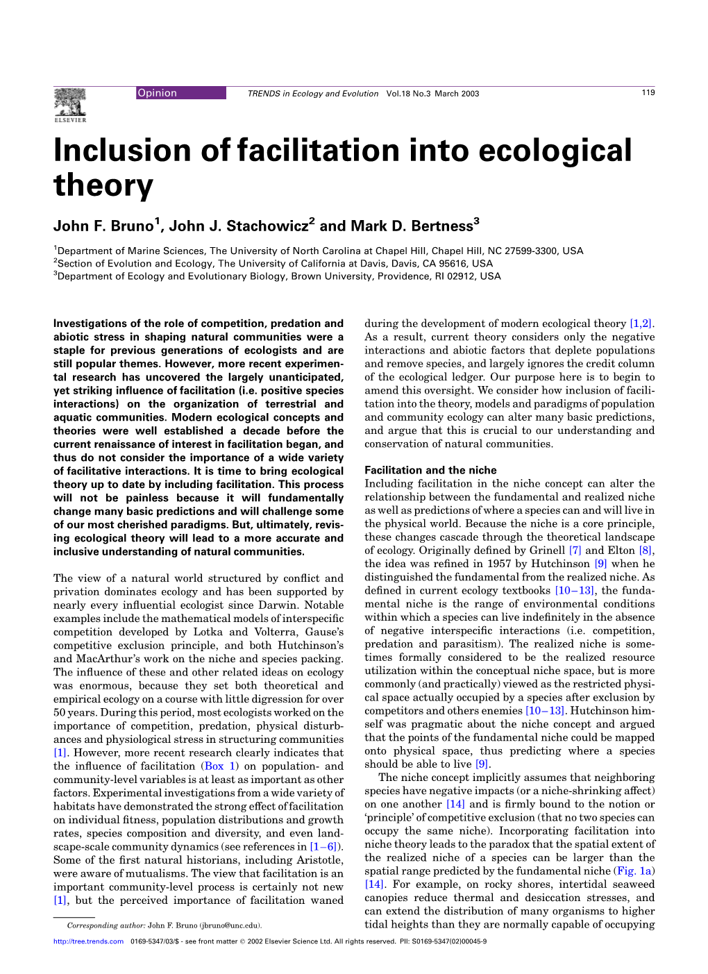 Inclusion of Facilitation Into Ecological Theory