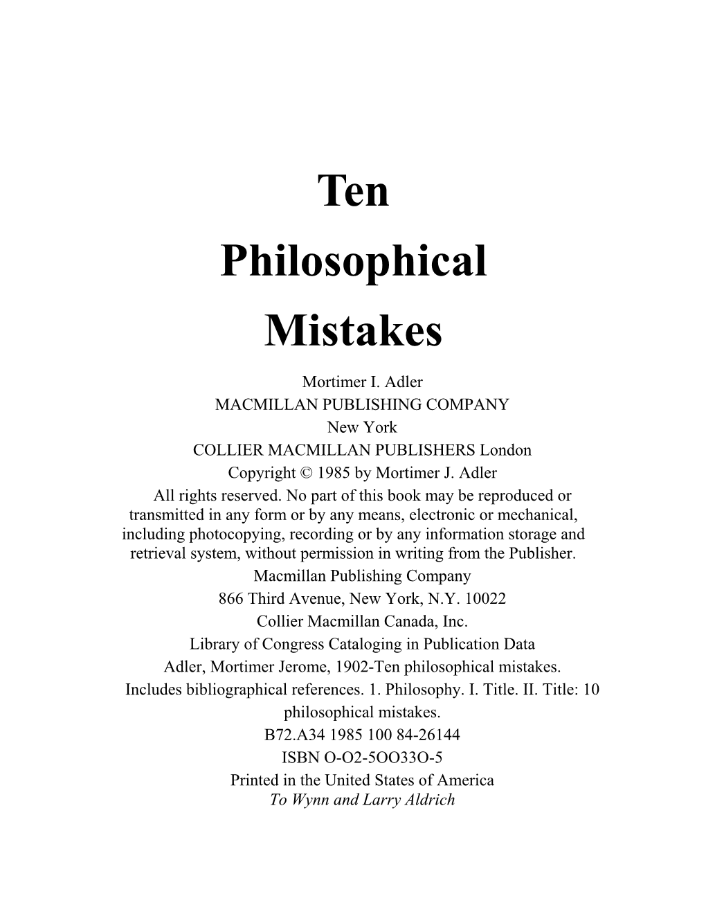 Ten Philosophical Mistakes