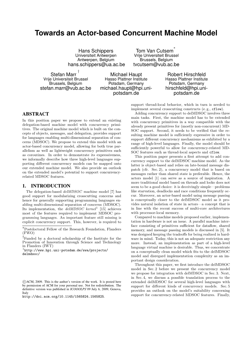 Towards an Actor-Based Concurrent Machine Model