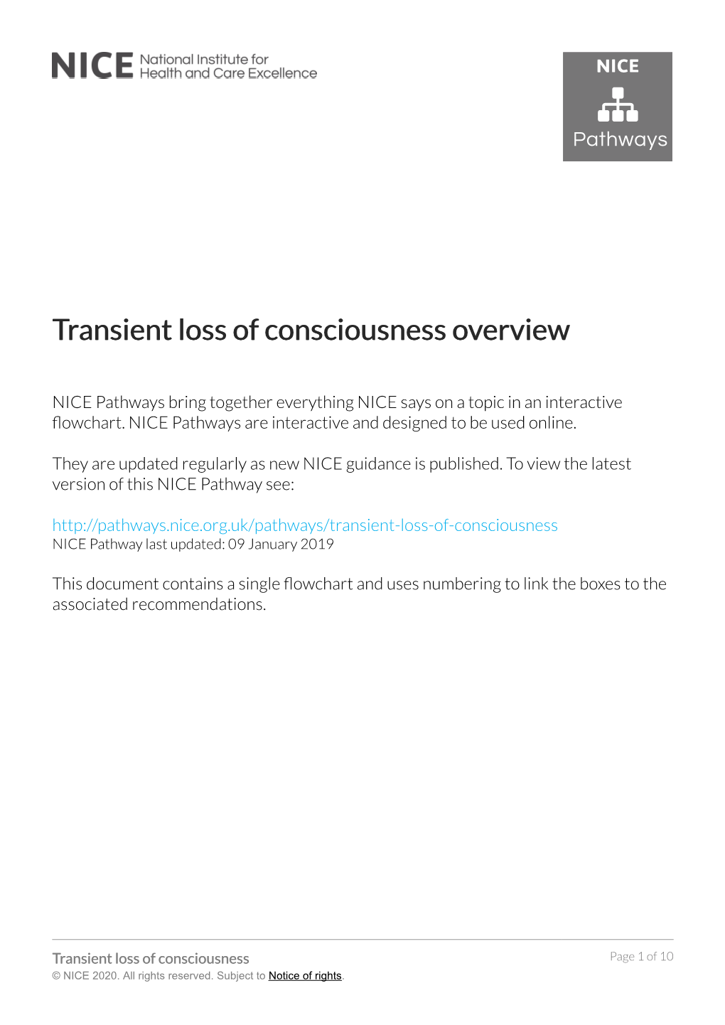 NICE Pathway: Transient Loss of Consciousness Overview