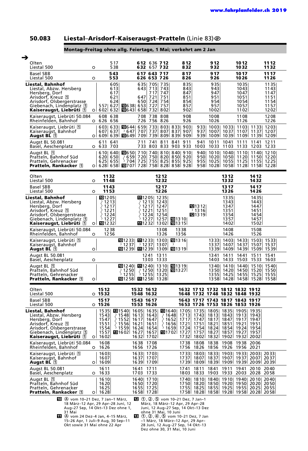 50.083 Liestal–Arisdorf–Kaiseraugst–Pratteln (Linie 83)Û Ì