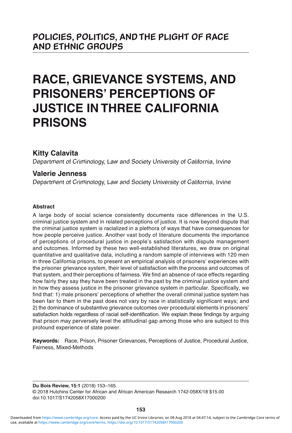 Race, Grievance Systems, and Prisoners' Perceptions of Justice In