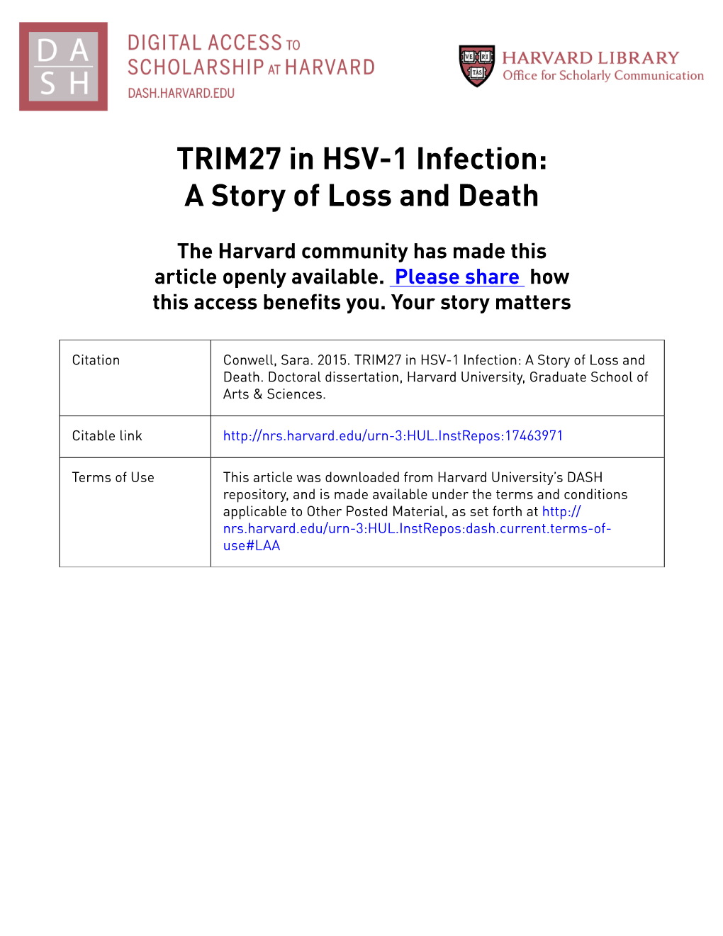 TRIM27 in HSV-1 Infection: a Story of Loss and Death