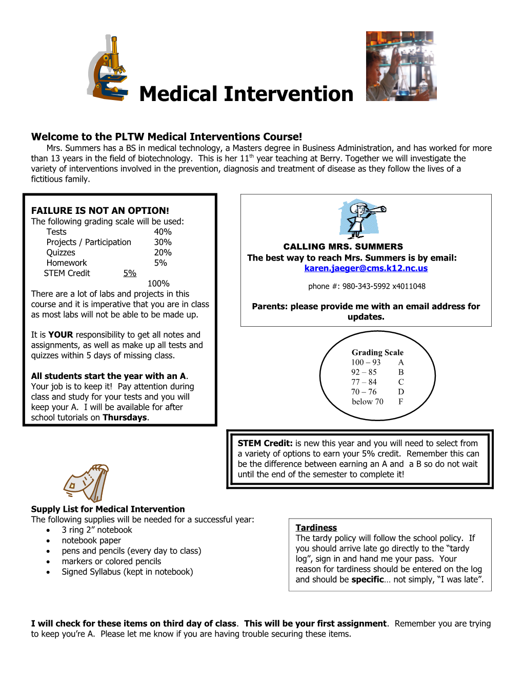 Welcome to the PLTW Medical Interventions Course!