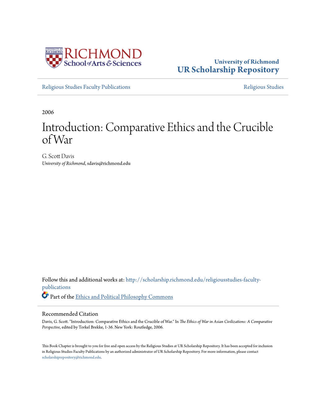 Comparative Ethics and the Crucible of War G