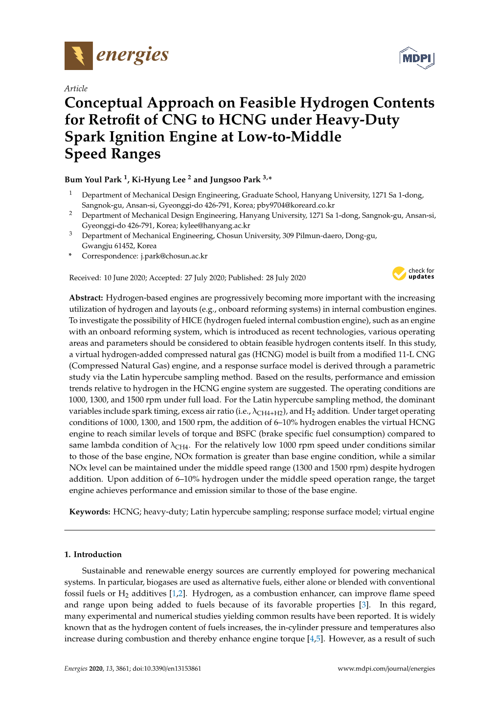 Conceptual Approach on Feasible Hydrogen Contents for Retroﬁt of CNG to HCNG Under Heavy-Duty Spark Ignition Engine at Low-To-Middle Speed Ranges