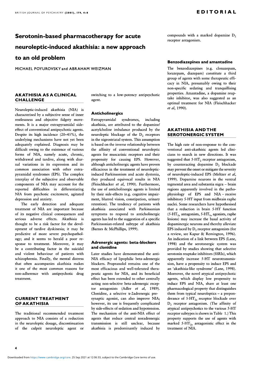 Serotonin-Based Pharmacotherapy for Acute Neuroleptic-Induced Akathisia