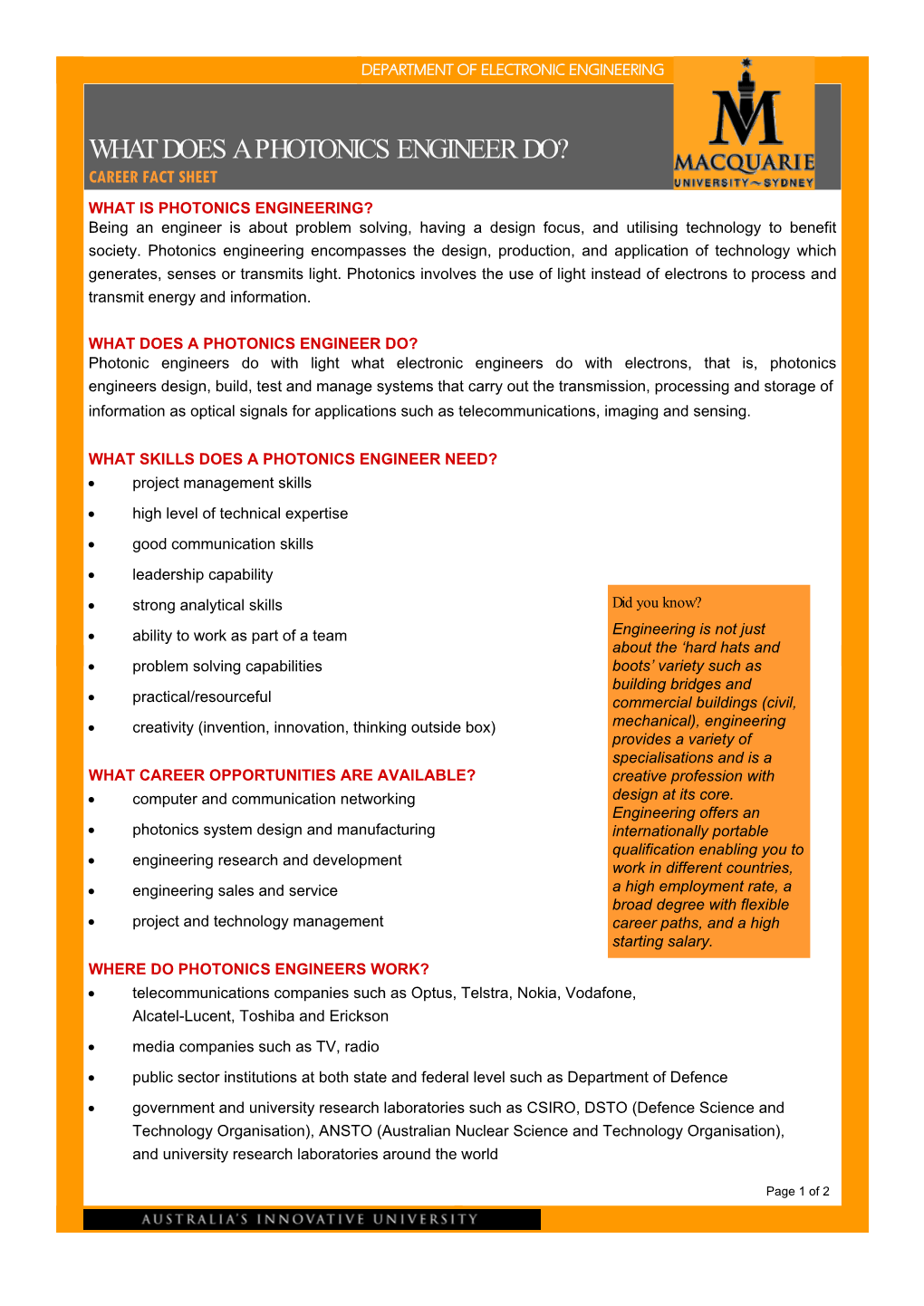 MQ Photonics Engineering Career Fact Sheet 08 FINAL.Pub