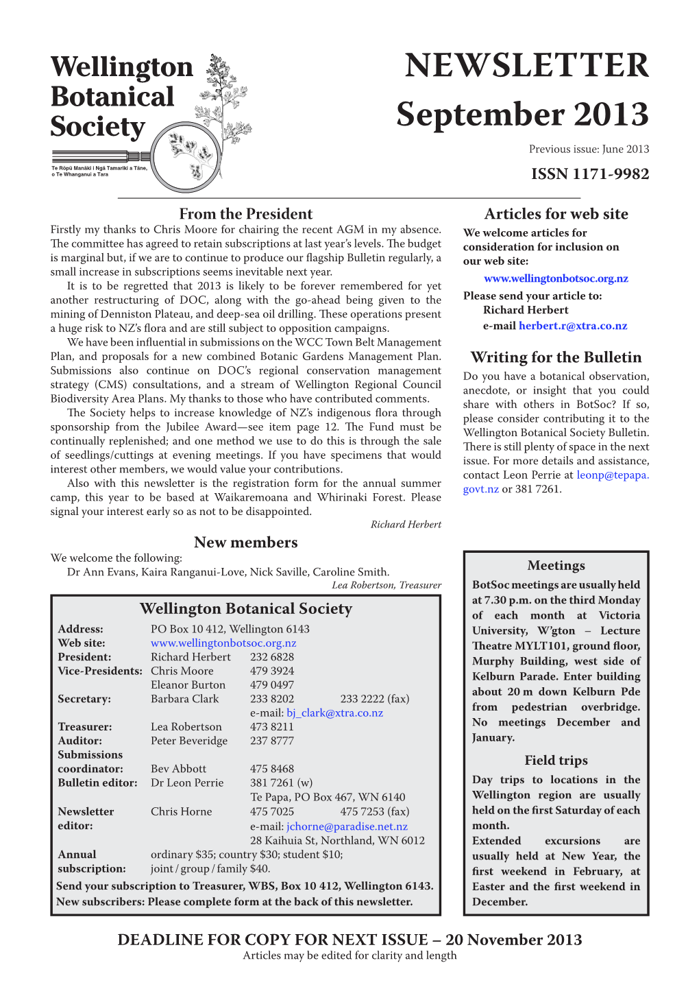 NEWSLETTER September 2013 Previous Issue: June 2013 ISSN 1171-9982