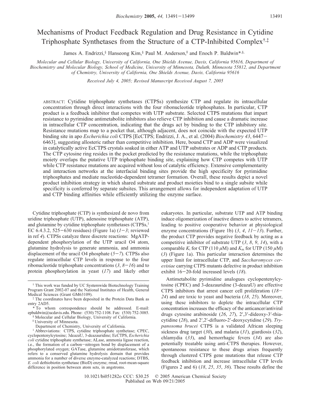 Mechanisms of Product Feedback Regulation and Drug Resistance in Cytidine Triphosphate Synthetases from the Structure of a CTP-Inhibited Complex†,‡ James A