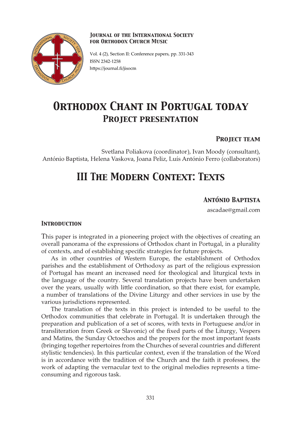 Orthodox Chant in Portugal Today Project Presentation