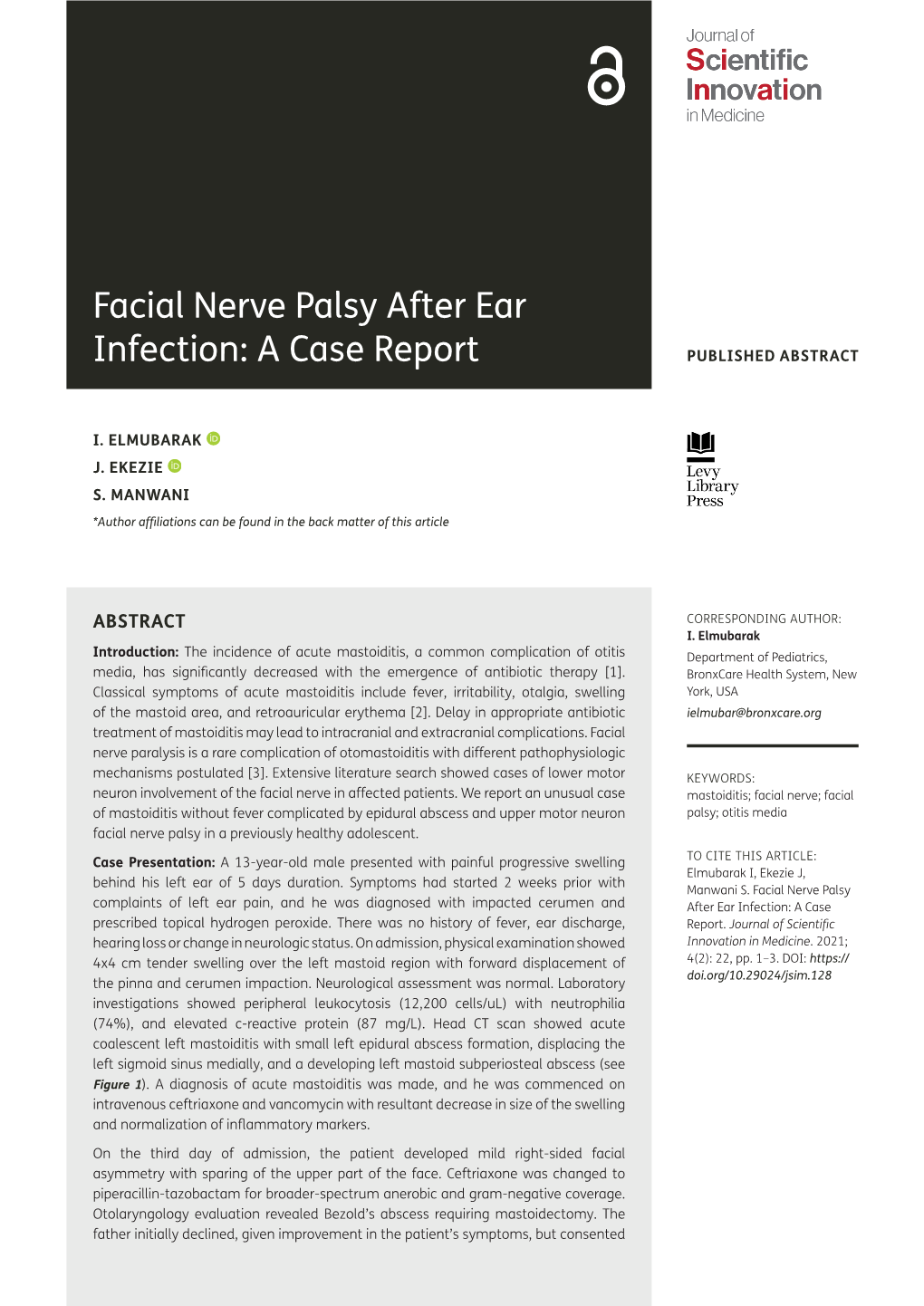 Facial Nerve Palsy After Ear Infection: a Case Report