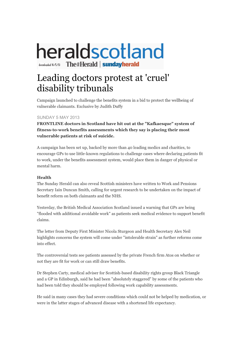 Leading Doctors Protest at 'Cruel' Disability Tribunals