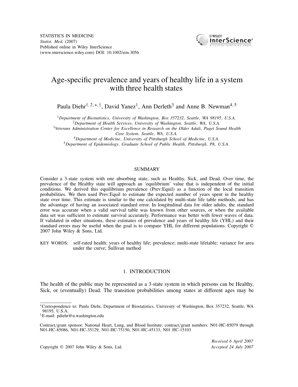 Age-Specific Prevalence and Years of Healthy Life in a System with Three