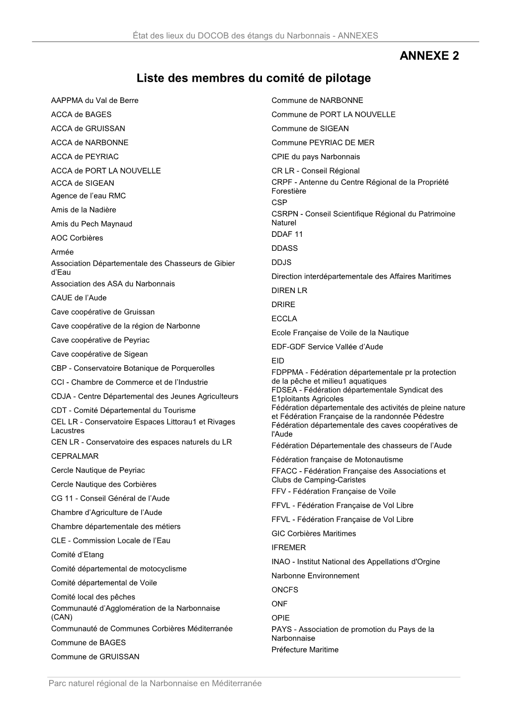 ANNEXE 2 Liste Des Membres Du Comité De Pilotage