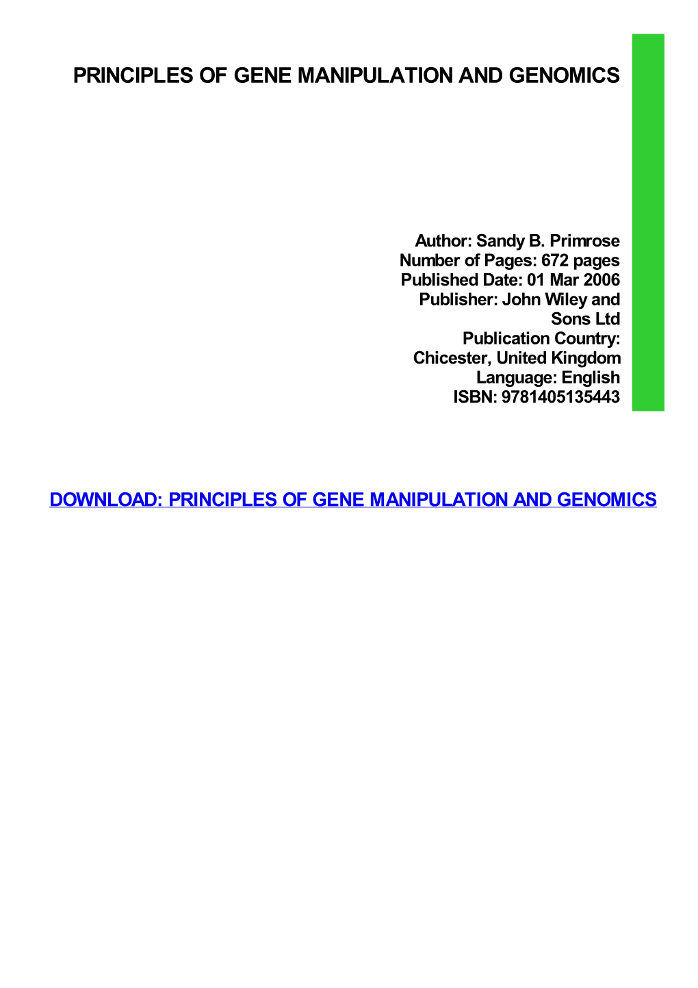 PDF Download Principles of Gene Manipulation and Genomics
