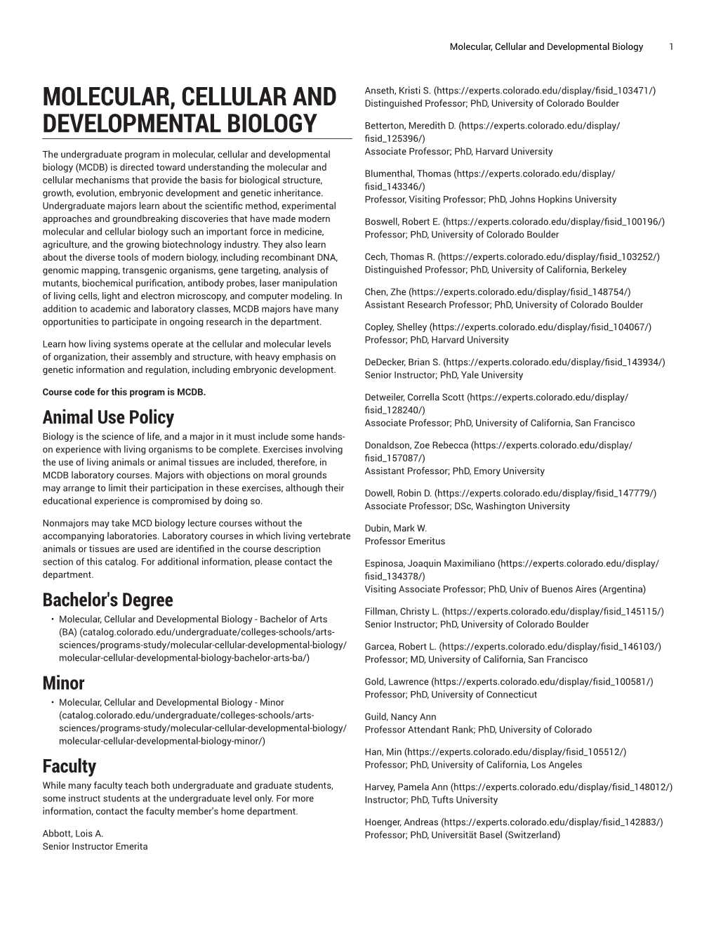 Molecular, Cellular and Developmental Biology 1