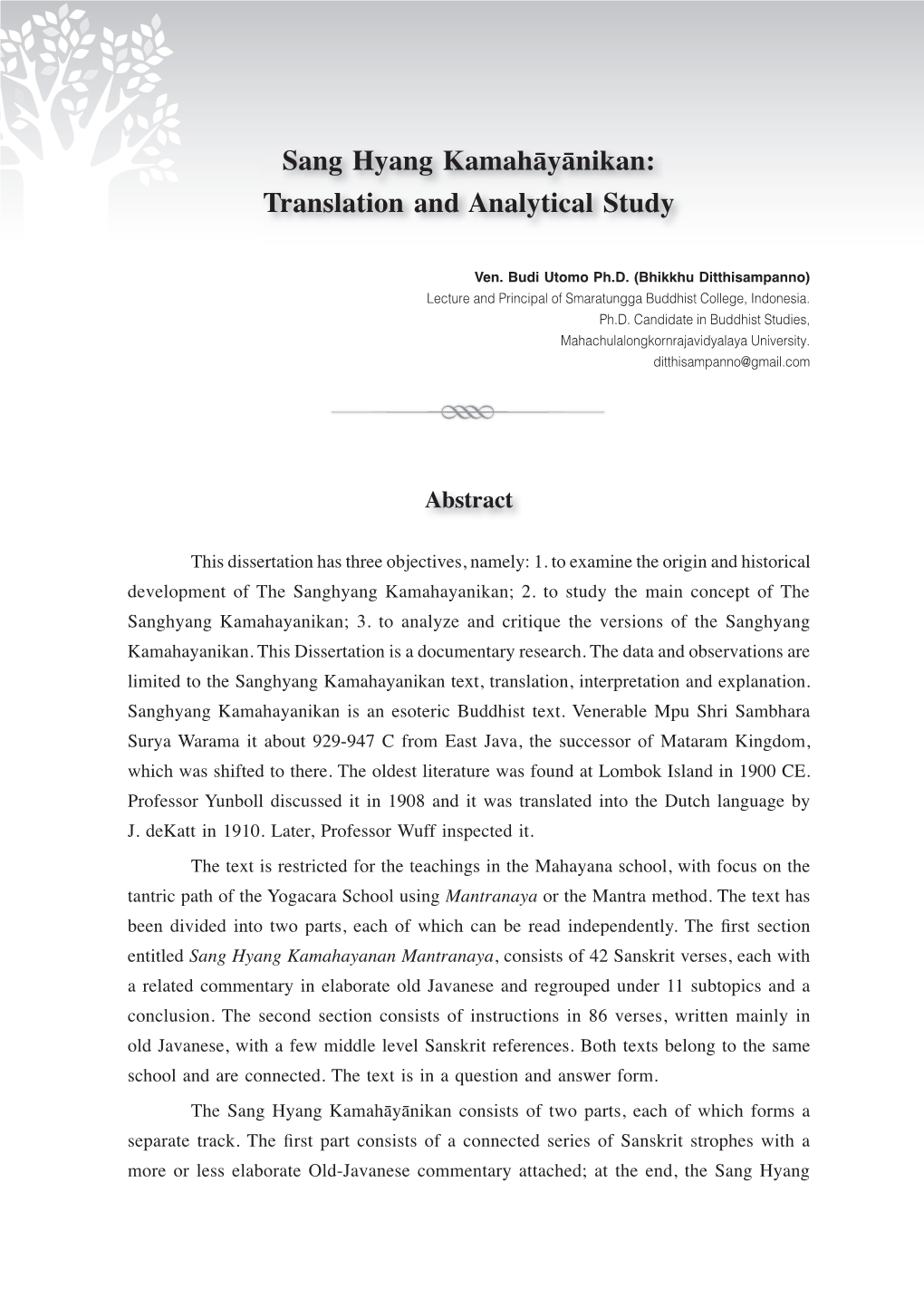 Sang Hyang Kamahāyānikan: Translation and Analytical Study