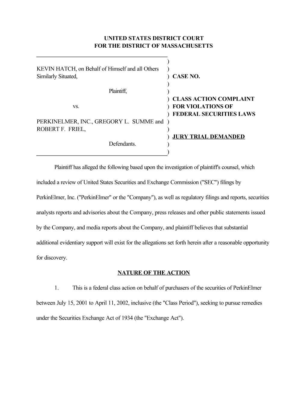 Complaint (Perkinelmer, Inc.)