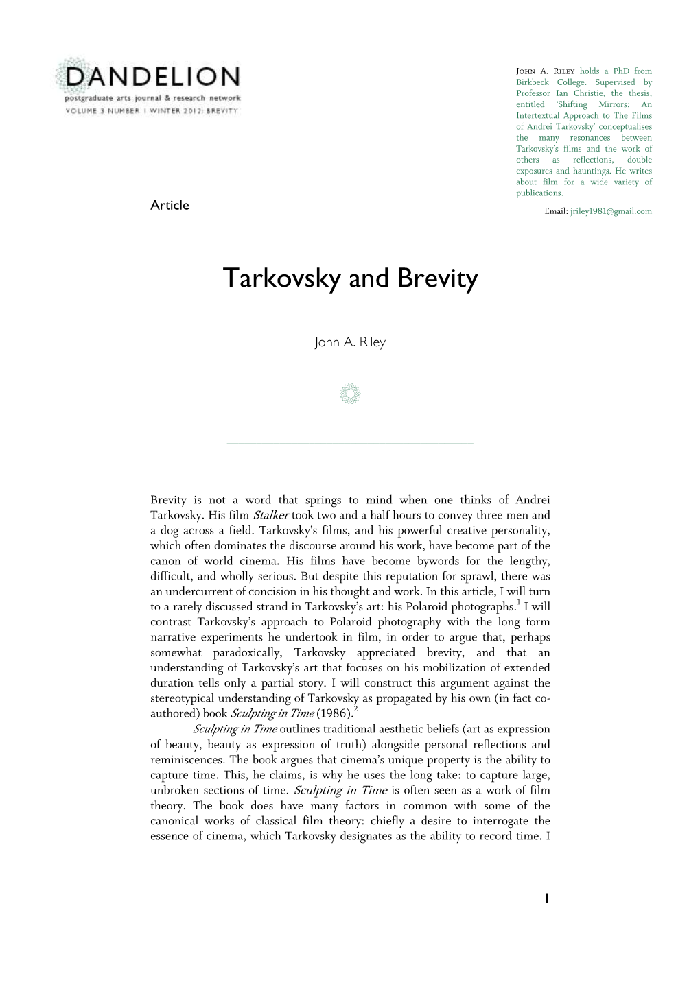 Tarkovsky and Brevity