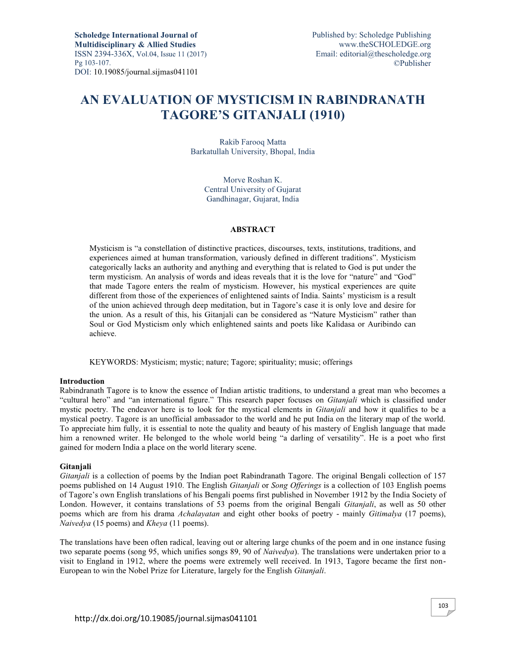 An Evaluation of Mysticism in Rabindranath Tagore's