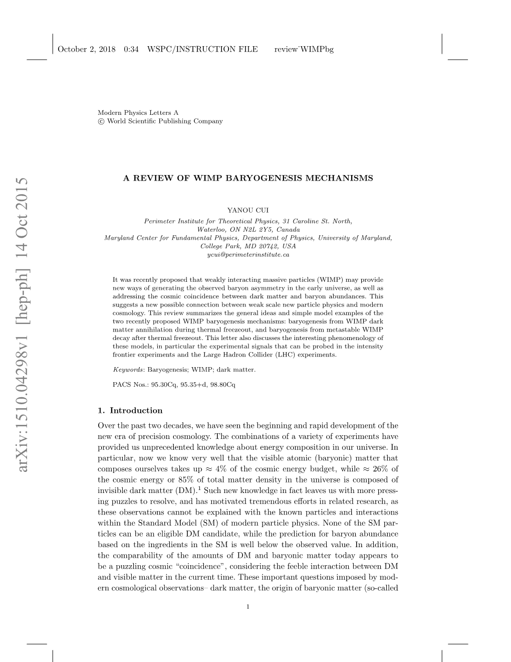 Arxiv:1510.04298V1 [Hep-Ph] 14 Oct 2015