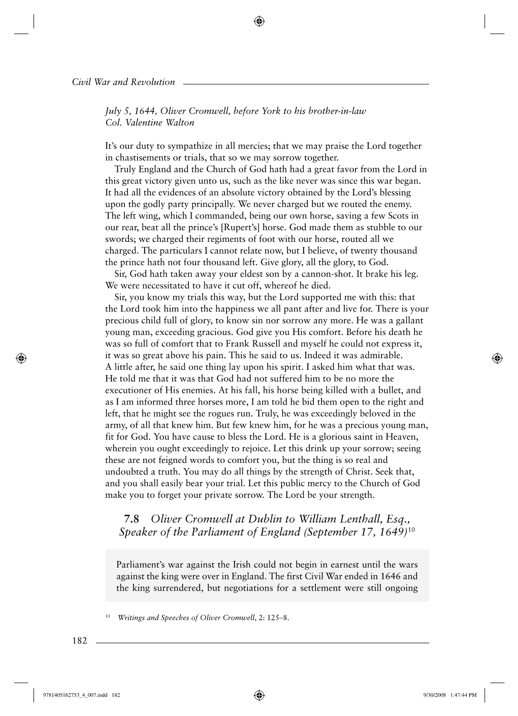 7.8 Oliver Cromwell at Dublin to William Lenthall, Esq., Speaker of the Parliament of England (September 17, 1649)10